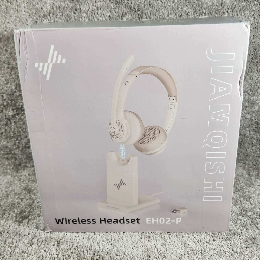 JIAMQISHI Wireless Headset Beige Noise Cancelling EH02-P with Charging Base